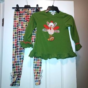 Girls Marie Nicole Green Houndstooth Turkey Football Outfit Shirt Pants Size 7